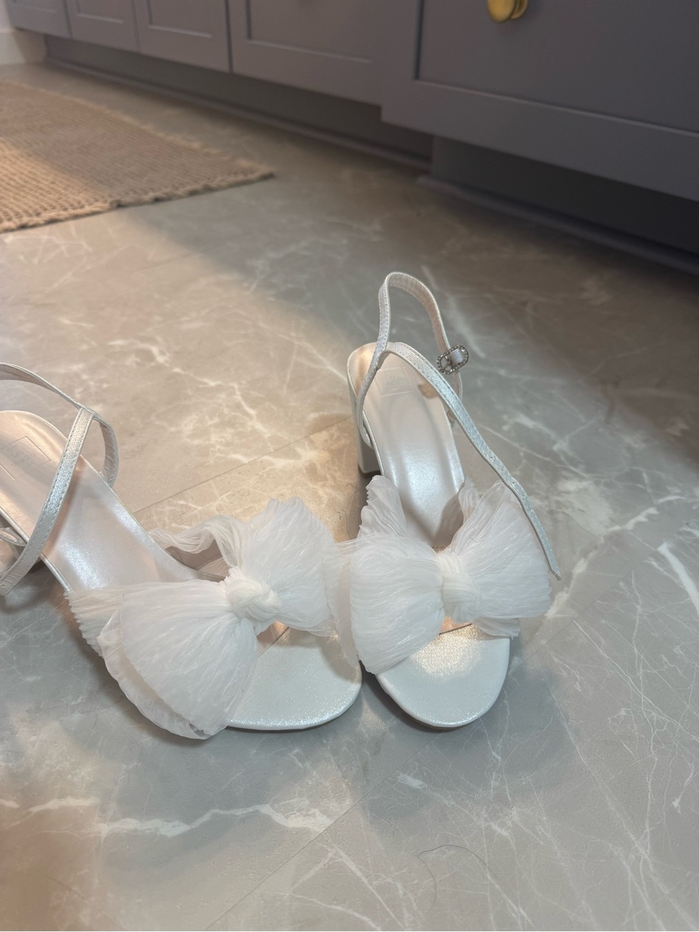David's Bridal White Tulle Bow Slingback Heels